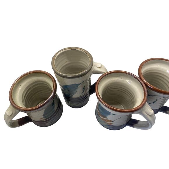 Hand Thrown Studio Art Pottery Handled Coffee Mugs and Tumbler SET Of 4 - Picture 11 of 13
